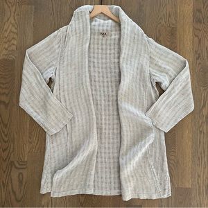 Vintage Rare Flax Crosshatch 100% Linen Draped Top in Tan and White Size Medium